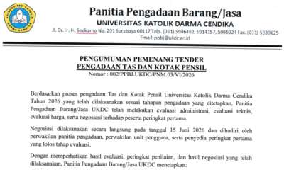 PENGUMUMAN PEMENANG TENDER PENGADAAN TAS DAN KOTAK PENSIL